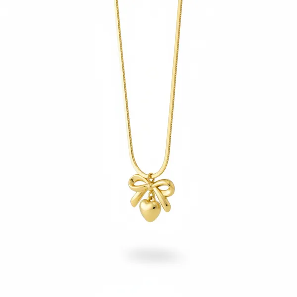 Gold_Bow_Heart_Pendant_Necklace_For_Women_Anti_Tarnish_Snake_Chain_Jewelry