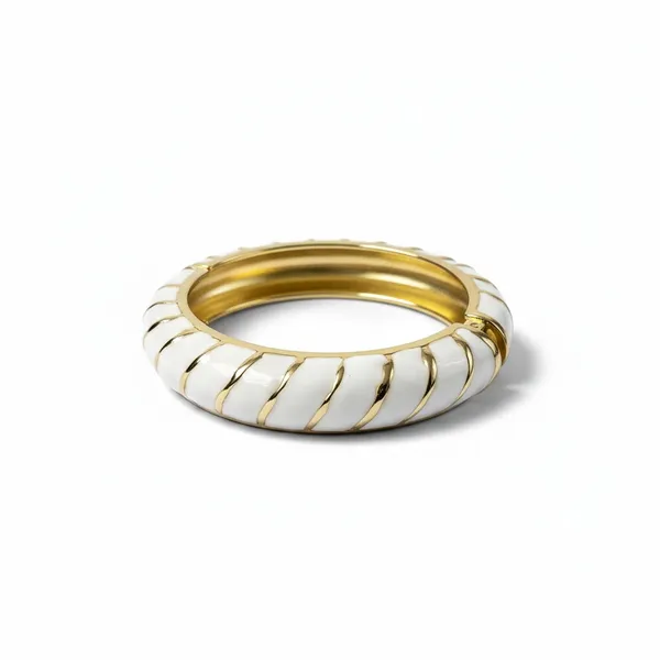White_And_Gold_Twisted_Enamel_Bangle_Bracelet_For_Women