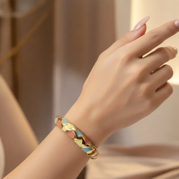 Multicolor_Pastel_Enamel_Gold_Finish_Statement_Bangle_For_Women