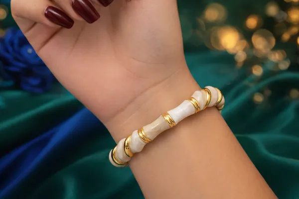 White_And_Gold_Enamel_Ivory_Segment_Statement_Bangle_For_Women