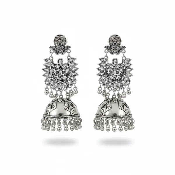 Silver_Oxidized_Floral_Jhumka_Earrings_For_Women