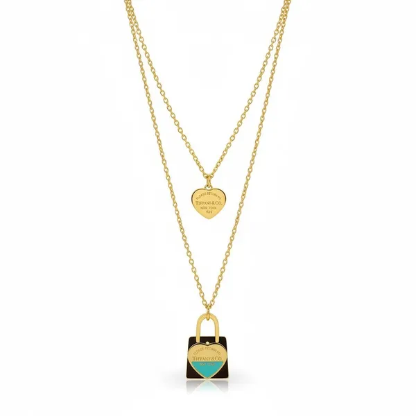 Gold_Double_Chain_Heart_Lock_Pendant_Necklace_For_Women