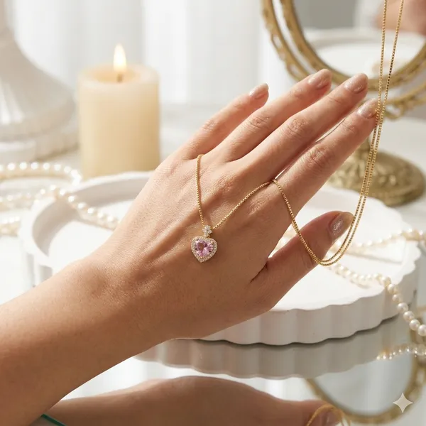 Gold_And_Pink_Crystal_Heart_Pendant_Necklace_For_Women