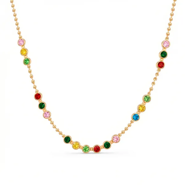 Anti_Tarnish_Multi_Crystals_Ball_Chain_Single_Line