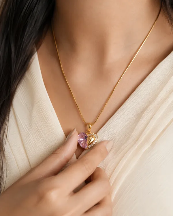 Elegance_Gold-Plated_Pink_Pear_&_Heart_Crystal_Pendant_Necklace_