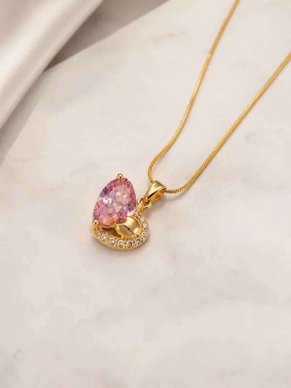 Elegance_Gold-Plated_Pink_Pear_&_Heart_Crystal_Pendant_Necklace_