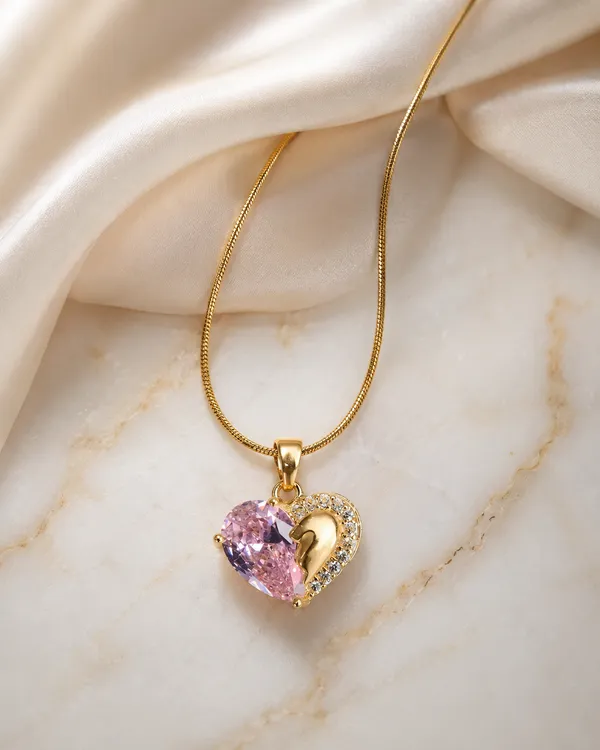 Elegance_Gold-Plated_Pink_Pear_&_Heart_Crystal_Pendant_Necklace_