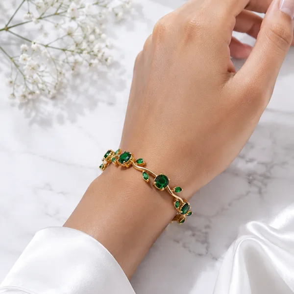 SHADOWBORNE_Green_Emerald_Tulip_Bracelet_for_Women_|_18K_Gold_Plated_Premium_Stainless_Steel_Jewellery