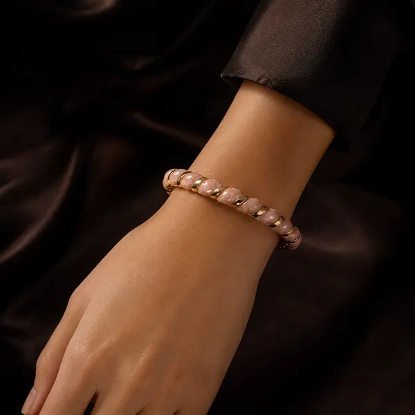 Blush_Pink_And_Gold_Twisted_Enamel_Adjustable_Bangle_Bracelet_With_Gold_Stripes_Anti_Tarnish_Luxury_Jewelry
