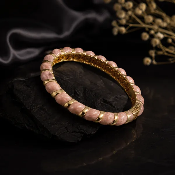 Blush_Pink_And_Gold_Twisted_Enamel_Adjustable_Bangle_Bracelet_With_Gold_Stripes_Anti_Tarnish_Luxury_Jewelry
