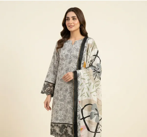 White_&_Black_Pure_Cotton_&_Muslin_Dupatta_Suit_Dress_Material_For_Women