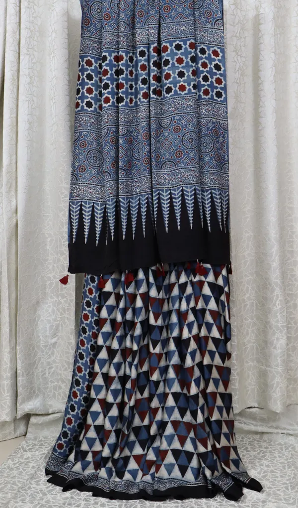 Ajrak_Modal_Silk_Saree_in_Azure_Mosaic_color_