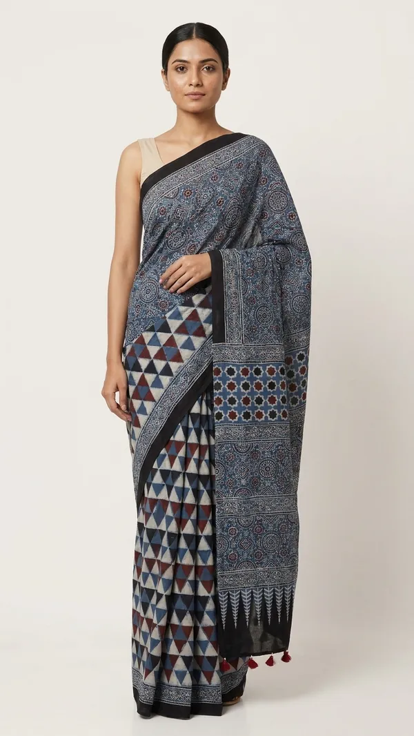 Ajrak_Modal_Silk_Saree_in_Azure_Mosaic_color_