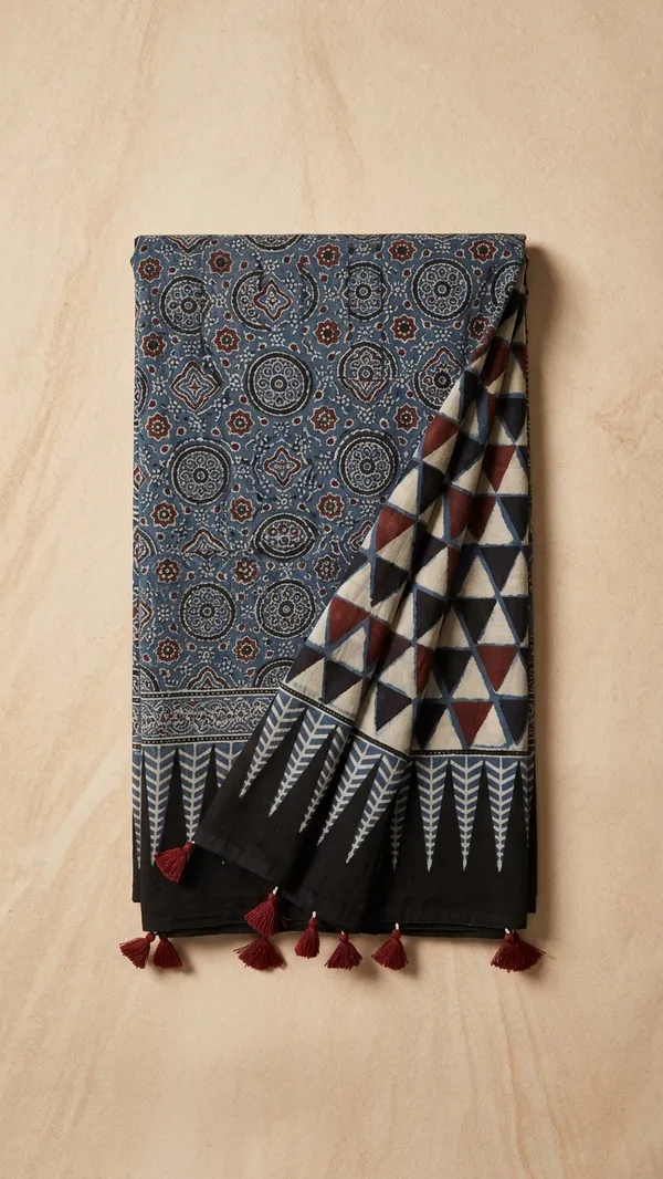 Ajrak_Modal_Silk_Saree_in_Azure_Mosaic_color_