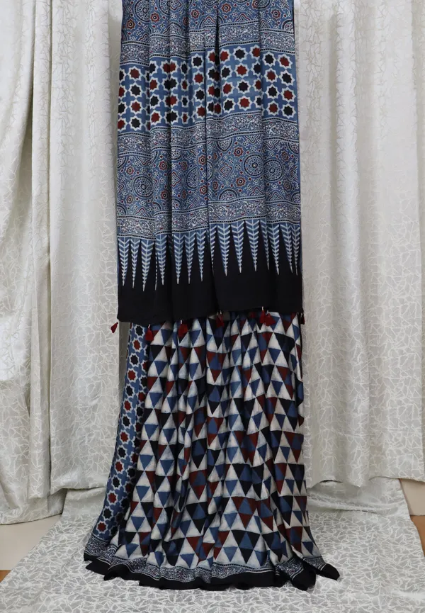 Ajrak_Modal_Silk_Saree_in_Azure_Mosaic_color_