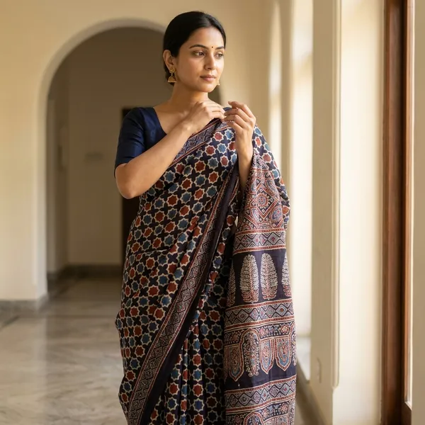 Ajrak_Modal_Silk_Saree_in_Dessert_Indigo_color_