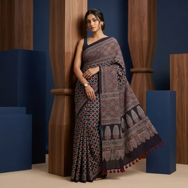 Ajrak_Modal_Silk_Saree_in_Dessert_Indigo_color_