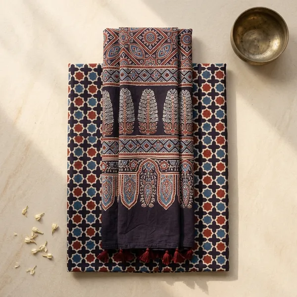 Ajrak_Modal_Silk_Saree_in_Dessert_Indigo_color_
