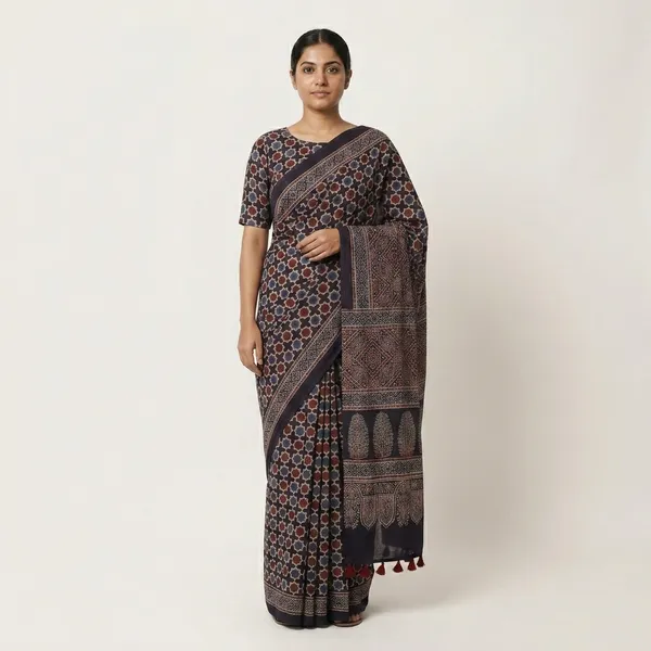 Ajrak_Modal_Silk_Saree_in_Dessert_Indigo_color_