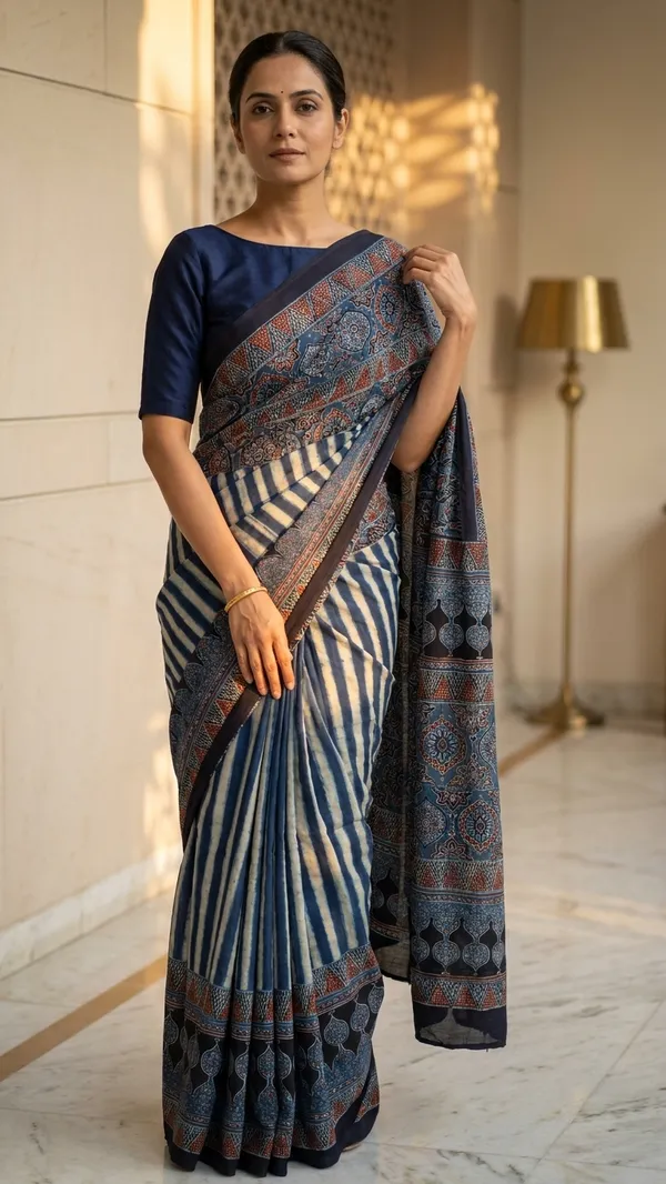 Ajrak_Modal_Silk_Saree_in_Dusky_Sapphire_Symphony_