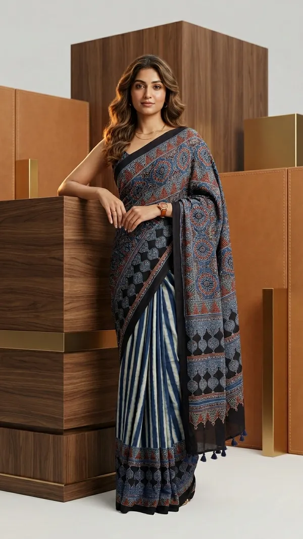Ajrak_Modal_Silk_Saree_in_Dusky_Sapphire_Symphony_