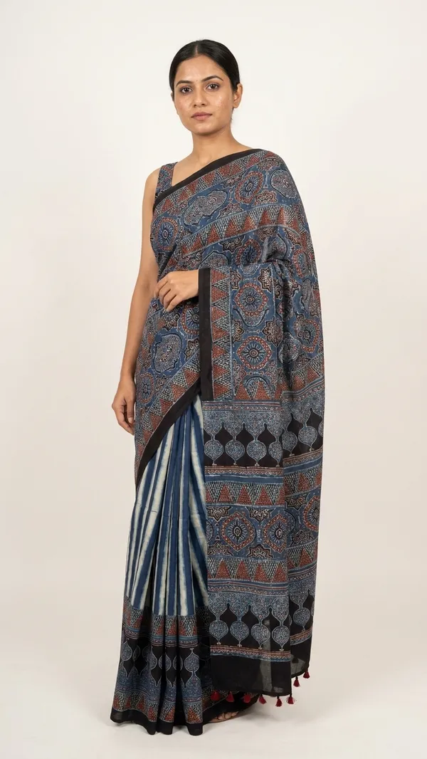 Ajrak_Modal_Silk_Saree_in_Dusky_Sapphire_Symphony_