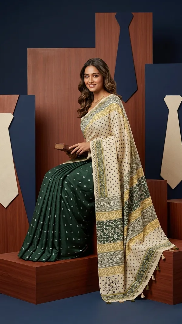 Ajrak_Modal_Silk_Saree_in_Emerald_Heirloom_color_