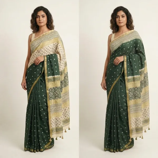 Ajrak_Modal_Silk_Saree_in_Emerald_Heirloom_color_