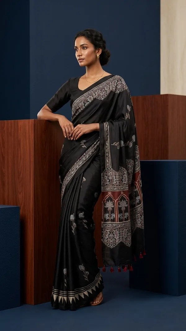 Ajrak_Modal_Silk_Saree_in_Jet_Black_Color_