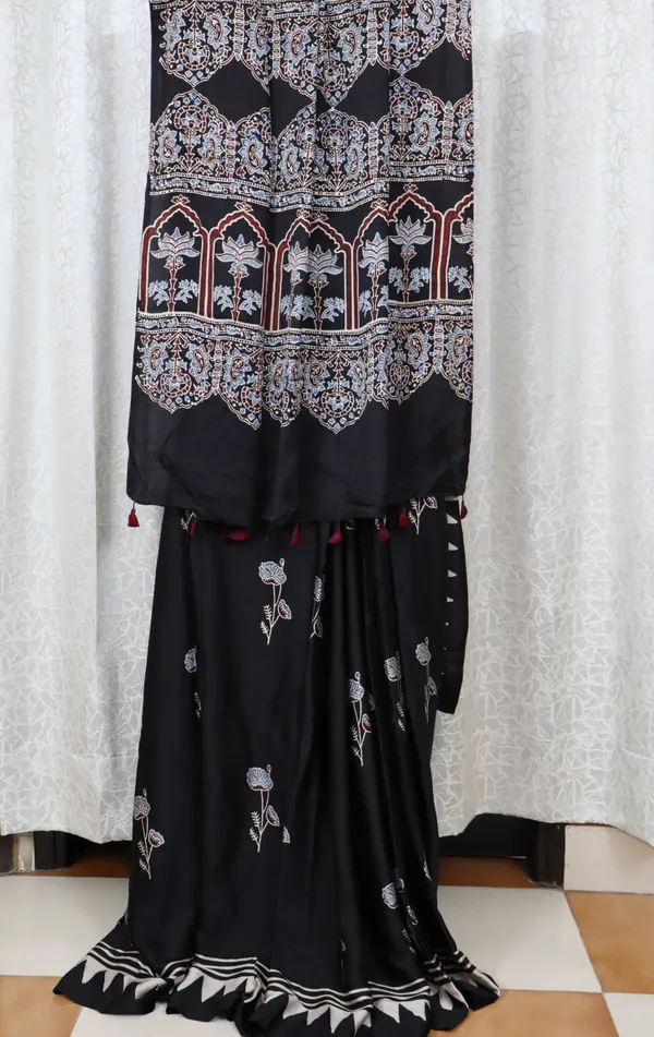 Ajrak_Modal_Silk_Saree_in_Jet_Black_Color_