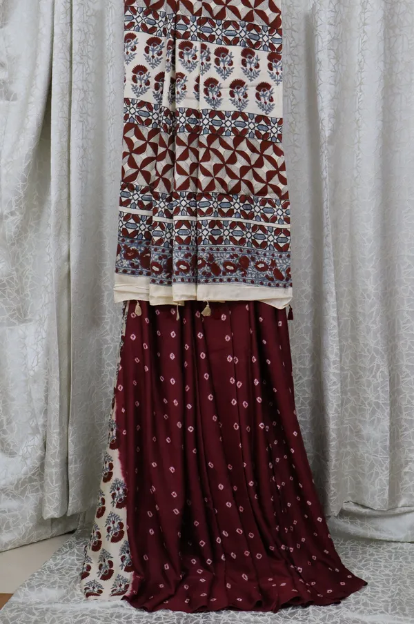 Ajrak_Modal_Silk_Saree_in_Mulberry_Wine_color_