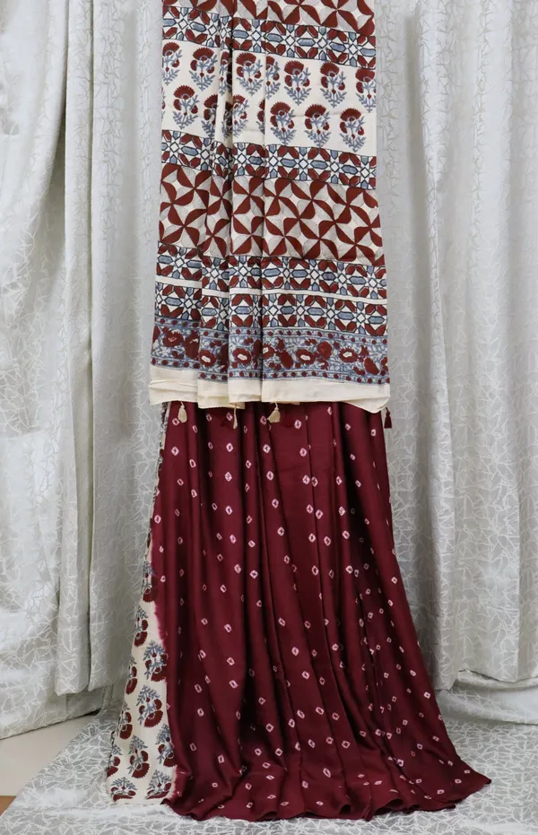 Ajrak_Modal_Silk_Saree_in_Mulberry_Wine_color_