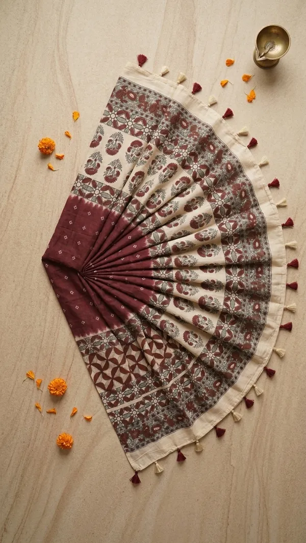 Ajrak_Modal_Silk_Saree_in_Mulberry_Wine_color_