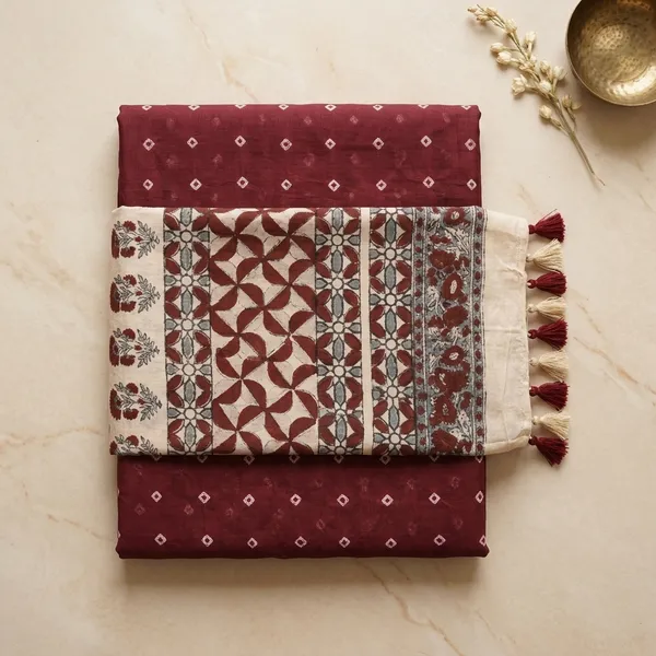 Ajrak_Modal_Silk_Saree_in_Mulberry_Wine_color_