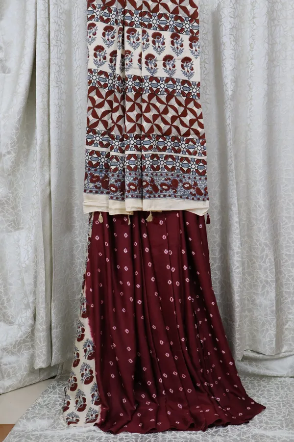 Ajrak_Modal_Silk_Saree_in_Mulberry_Wine_color_