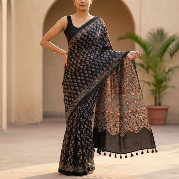 Ajrak_Modal_Silk_Saree_in_Regal_Ebony_color_