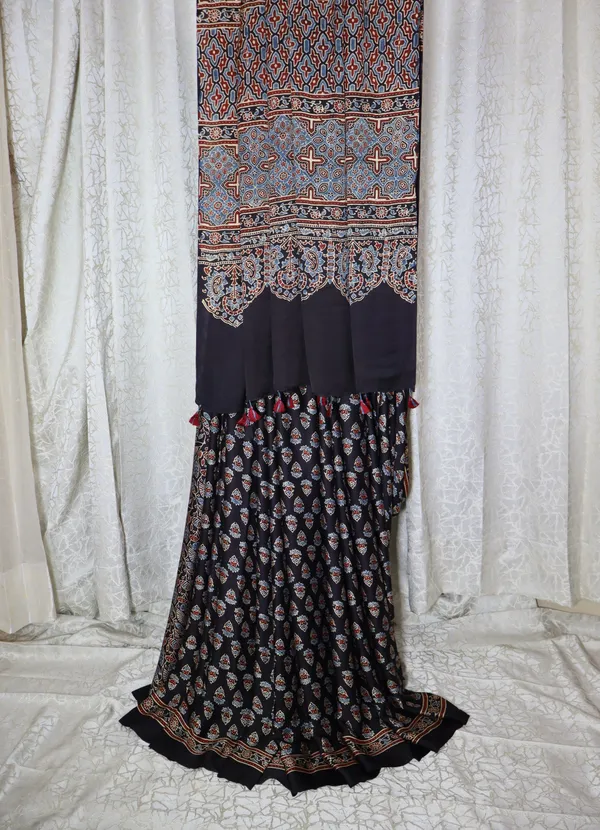 Ajrak_Modal_Silk_Saree_in_Regal_Ebony_color_