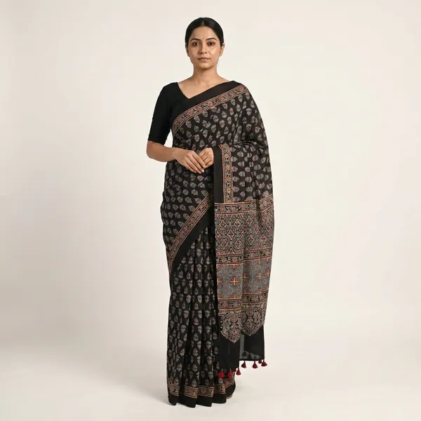 Ajrak_Modal_Silk_Saree_in_Regal_Ebony_color_