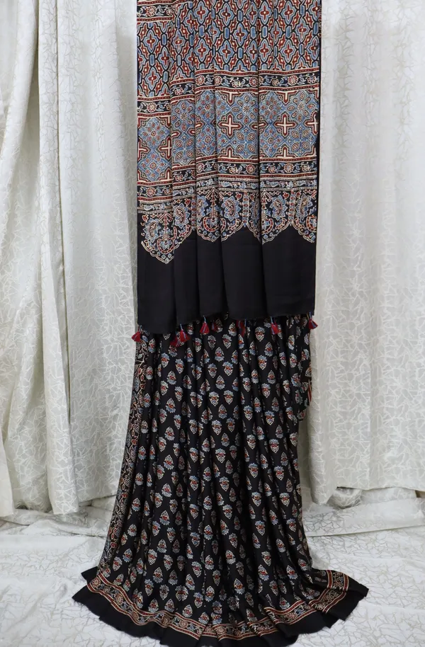 Ajrak_Modal_Silk_Saree_in_Regal_Ebony_color_