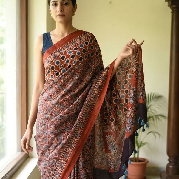 Ajrak_Modal_Silk_Saree_in_Rustic_Ember_color