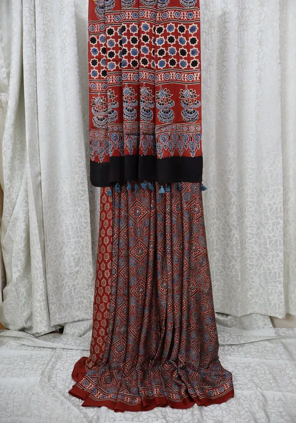 Ajrak_Modal_Silk_Saree_in_Rustic_Ember_color