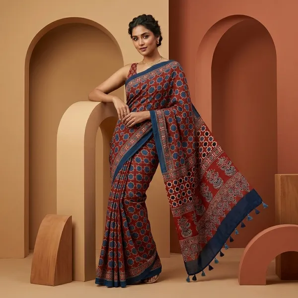 Ajrak_Modal_Silk_Saree_in_Rustic_Ember_color