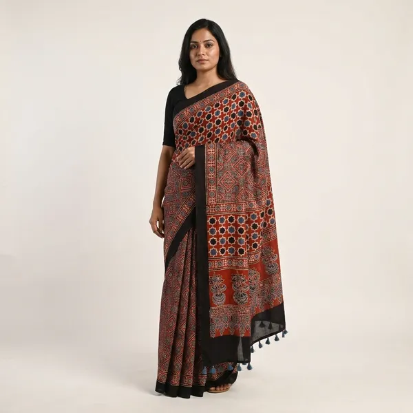 Ajrak_Modal_Silk_Saree_in_Rustic_Ember_color