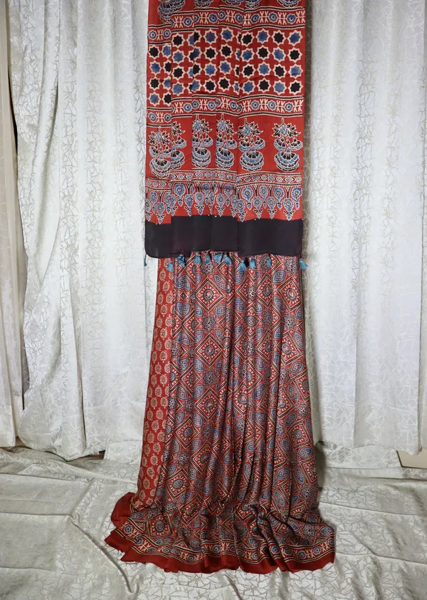 Ajrak_Modal_Silk_Saree_in_Rustic_Ember_color