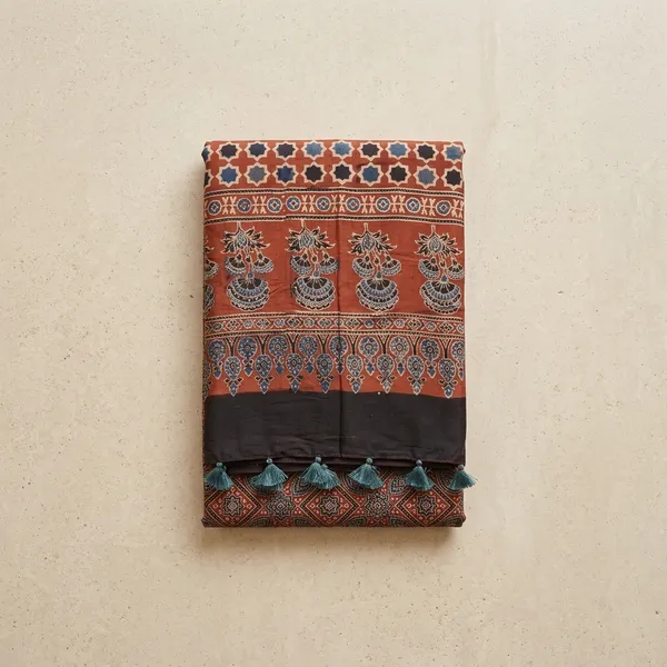 Ajrak_Modal_Silk_Saree_in_Rustic_Ember_color