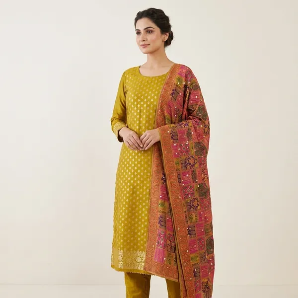 Golden_Olive_Banarasi_Dola_Silk,_Crepe_&_Chinon_Suit_Dress_Material_For_Women