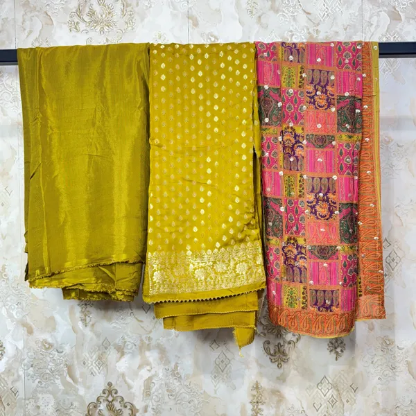 Golden_Olive_Banarasi_Dola_Silk,_Crepe_&_Chinon_Suit_Dress_Material_For_Women
