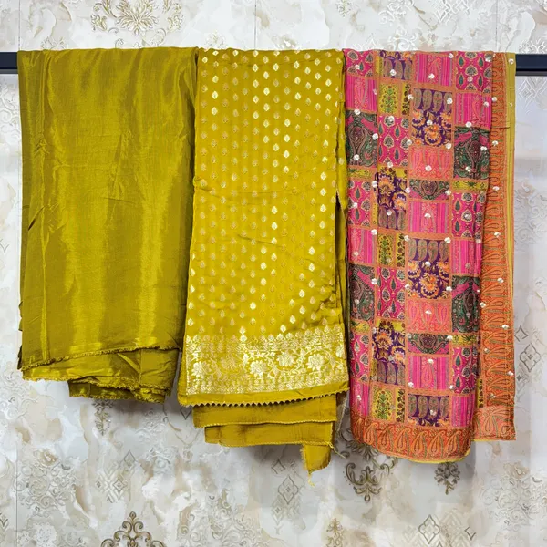 Golden_Olive_Banarasi_Dola_Silk,_Crepe_&_Chinon_Suit_Dress_Material_For_Women