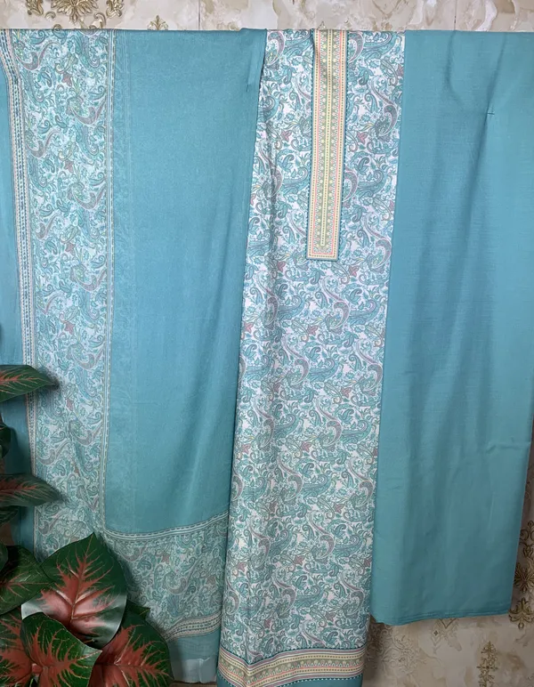 Light_Firozi_Combed_Soft_Cotton_&_Chiffon_Dupatta_Suit_Dress_Material_For_Women