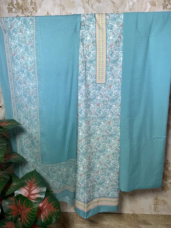 Light_Firozi_Combed_Soft_Cotton_&_Chiffon_Dupatta_Suit_Dress_Material_For_Women